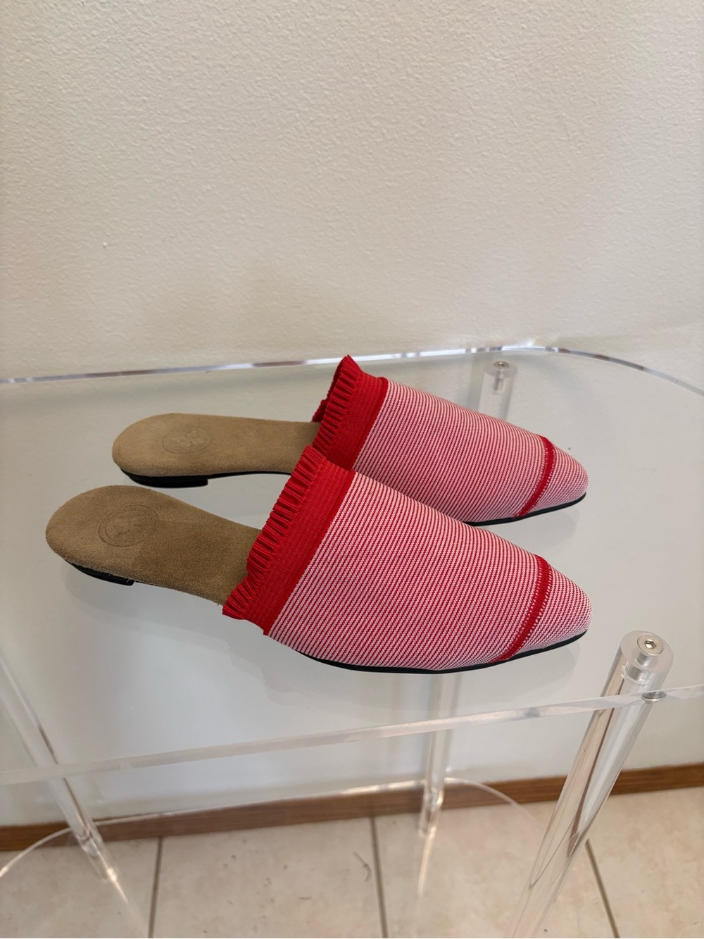 Red Striped Slip-On Mules - Women's